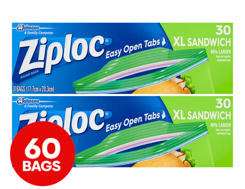 2 x 30pk Ziploc XL Sandwich Bags