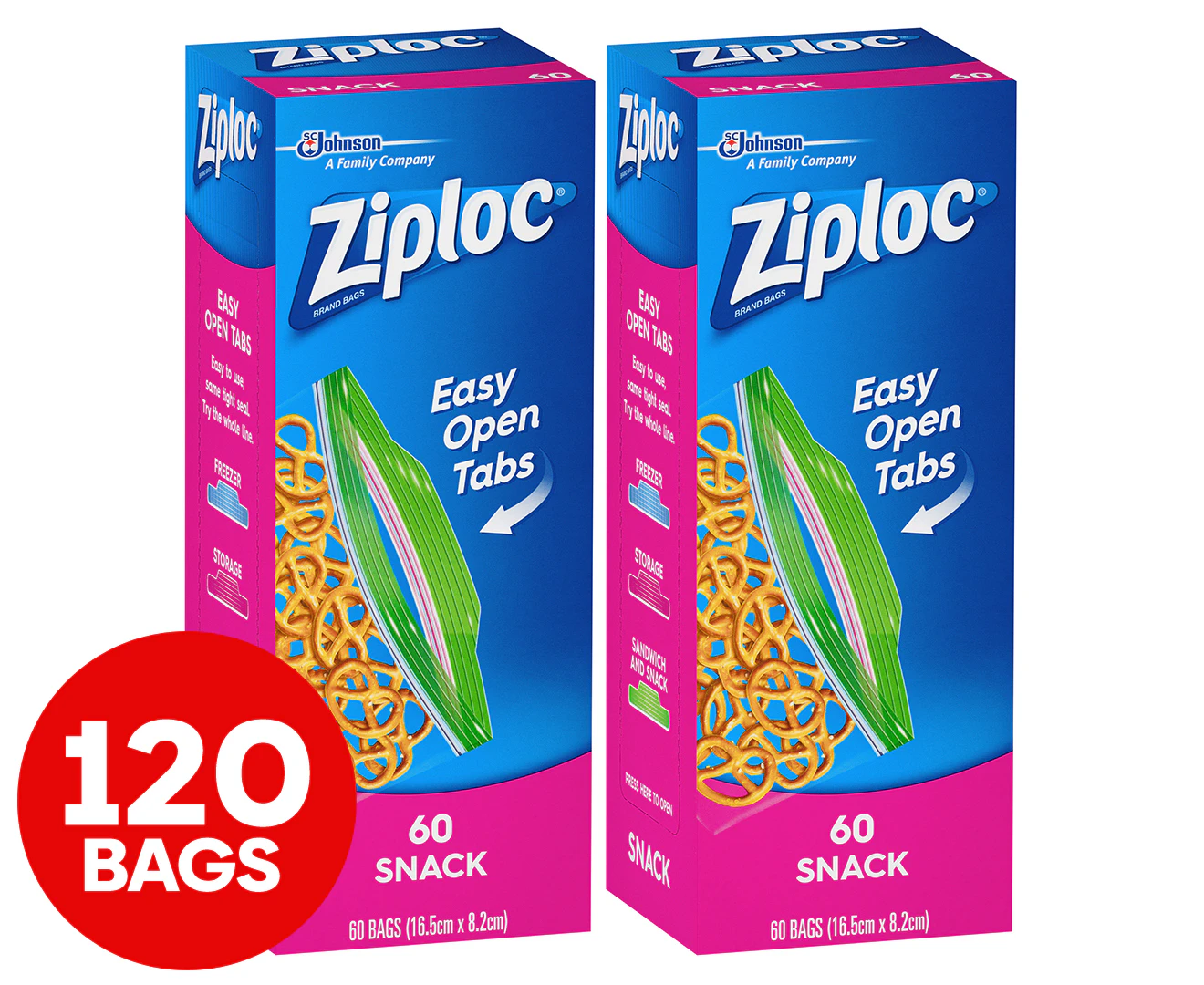 2 x 60pk Ziploc Snack Bags