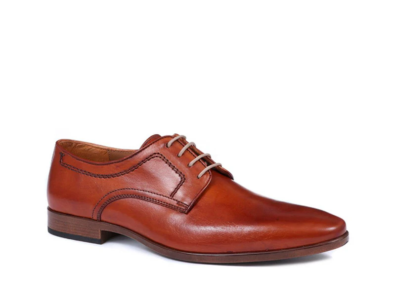 Pavers Mens Leather Derby Shoes Comfort Elongated Toe Almond Shape Casual - Cognac