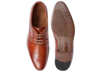 Pavers Mens Leather Derby Shoes Comfort Elongated Toe Almond Shape Casual - Cognac