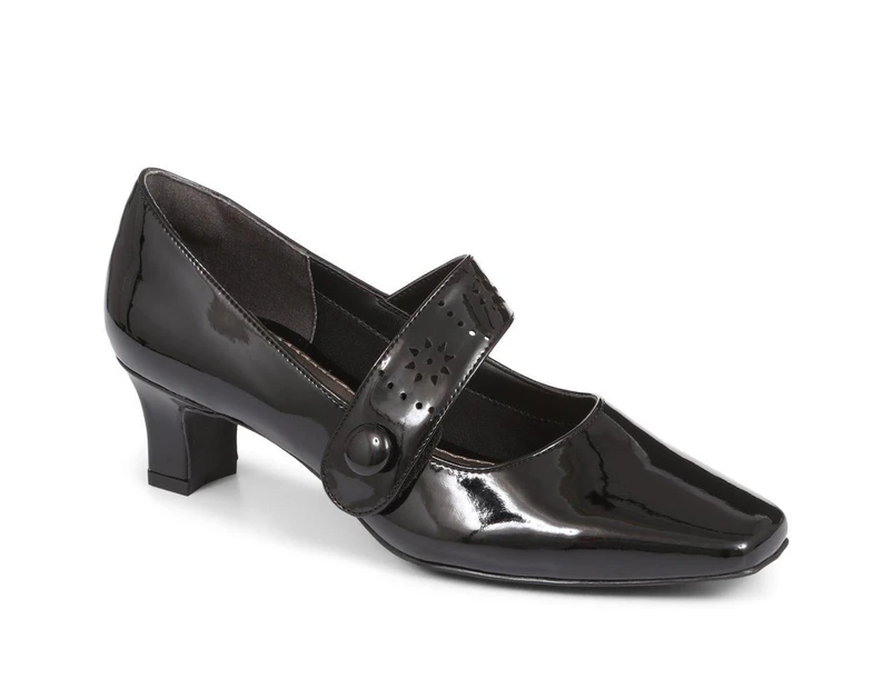 Pavers Womens Smart Mary-Jane with Touch Fasten Strap Shoes Smart Casual - Black Patent