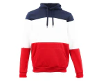 Mens Unisex Fleece Pullover Hoodie Colour Block Hooded Sweatshirts Jacket Jumper - Navy/White/Red