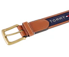 Tommy Hilfiger Men's Ribbon Inlay Anchor Logo Belt - Tan/Navy