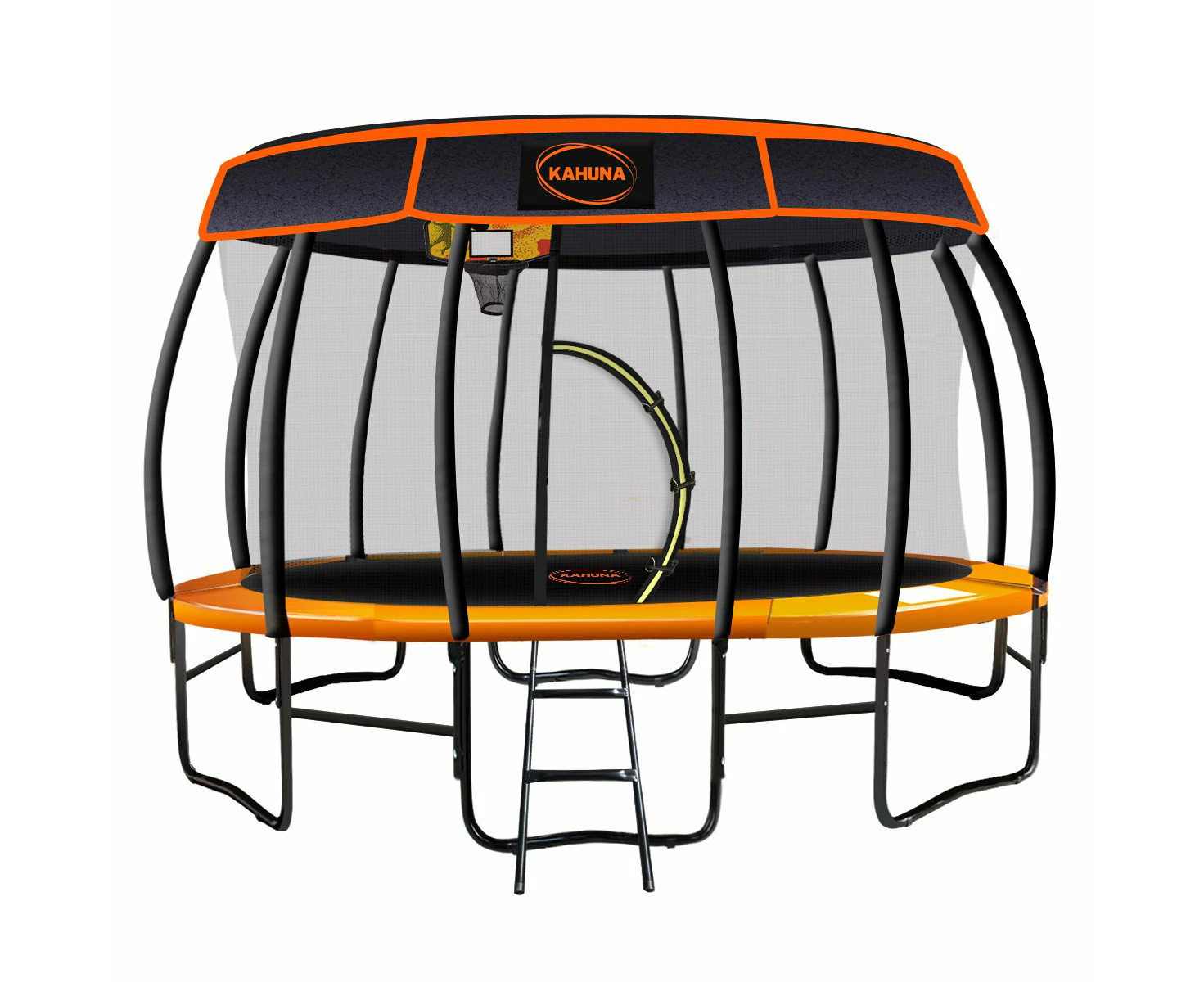 Kahuna Trampoline 16 ft with Basketball Set and Roof - Orange