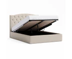 Storage Gas Lift Bed Frame with Curved Bed Head in King, Queen and Double Size (Beige Fabric)