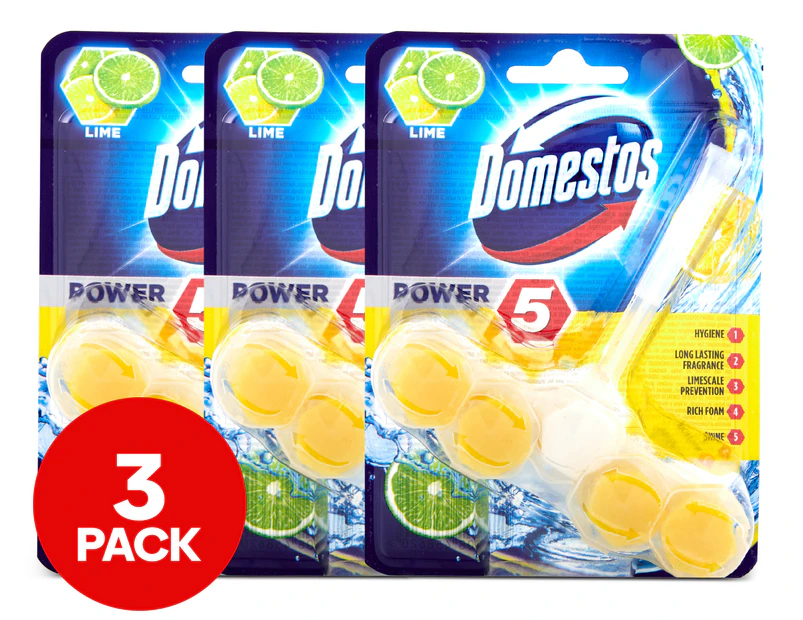 3 x Domestos Power 5 Toilet Block Lime 55g