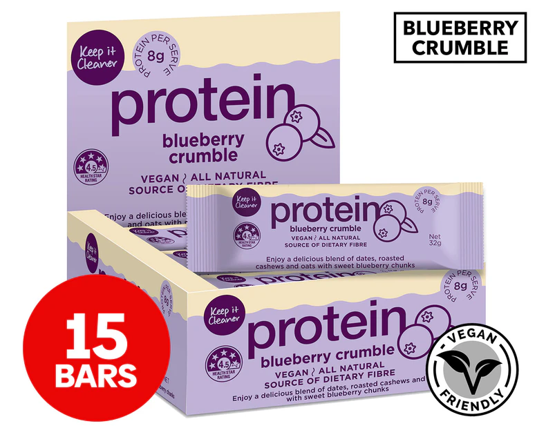 15 x Keep It Cleaner Protein Bars Blueberry Crumble 32g