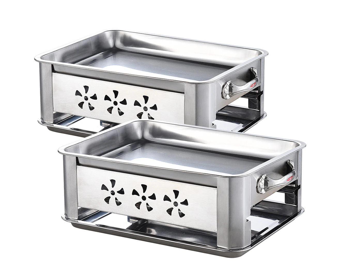 2X 45CM Portable Stainless Steel Outdoor Chafing Dish BBQ Fish Stove Grill Plate