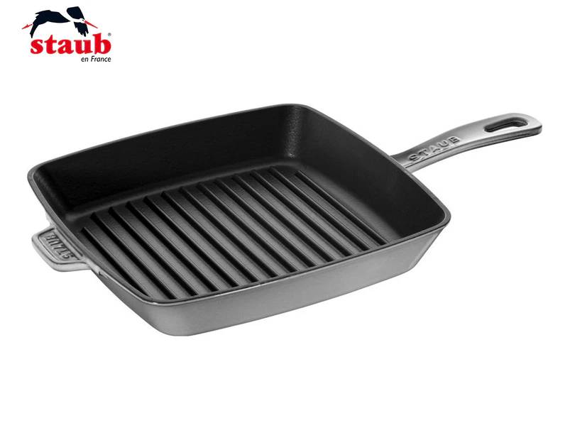 Staub American 26cm Square Enamel Cast Iron Grill Pan Stovetop Cookware Graphite