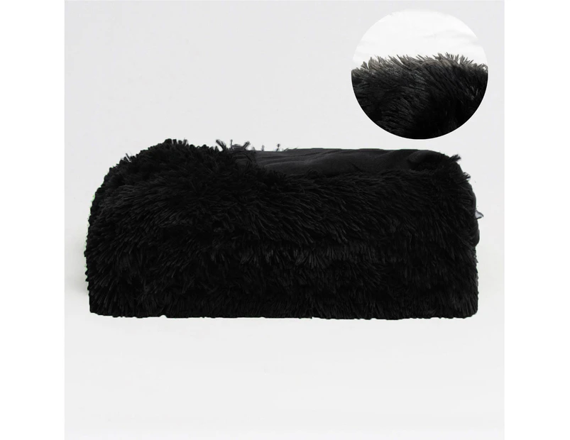 Hotel Living Long Hair Faux Fur Throw Rug - Black