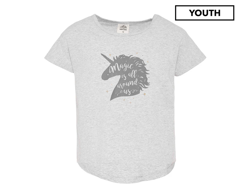 Gem Look Youth Girls' Short Sleeve Printed Tee / T-Shirt / Tshirt - Grey Marle