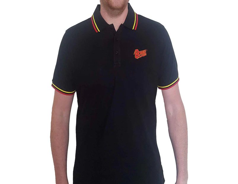 David Bowie Polo Shirt Embroide Classic Flash Logo  Official Unisex - Black