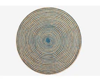 Tribal Handwoven Round Jute Rug - 1037 - Natural/Turquoise Blue - 120x120cm