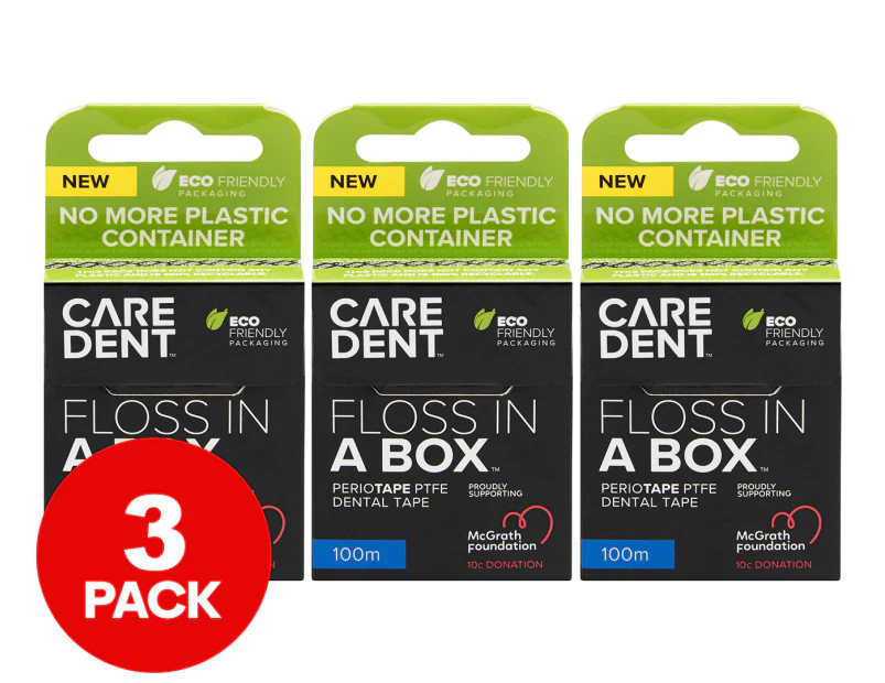 3 x CareDent Floss In A Box PerioTape PTFE Dental Tape 100m