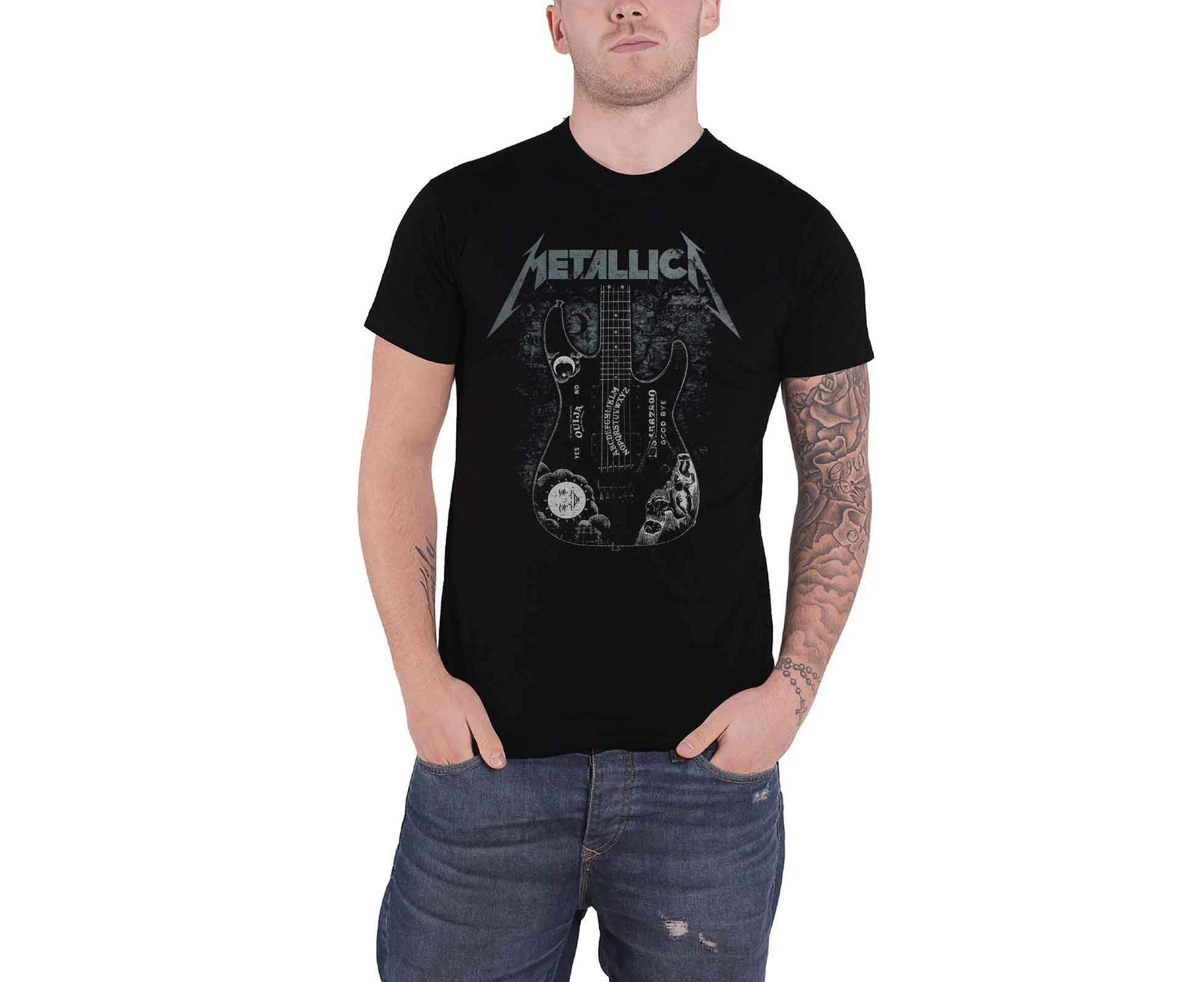 Metallica T Shirt Hammett Ouija Guitar Band Logo  Official Mens - Black