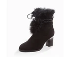 Leah fur lined heel boots - black