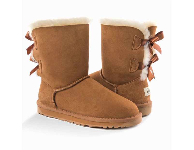 'New generation' ugg ladies classic bailey bow boots 2 ribbon boot - chestnut