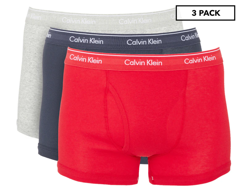 Calvin Klein Men's Classic Cotton Trunks 3-Pack - Mood Indigo/Red/Heather Grey