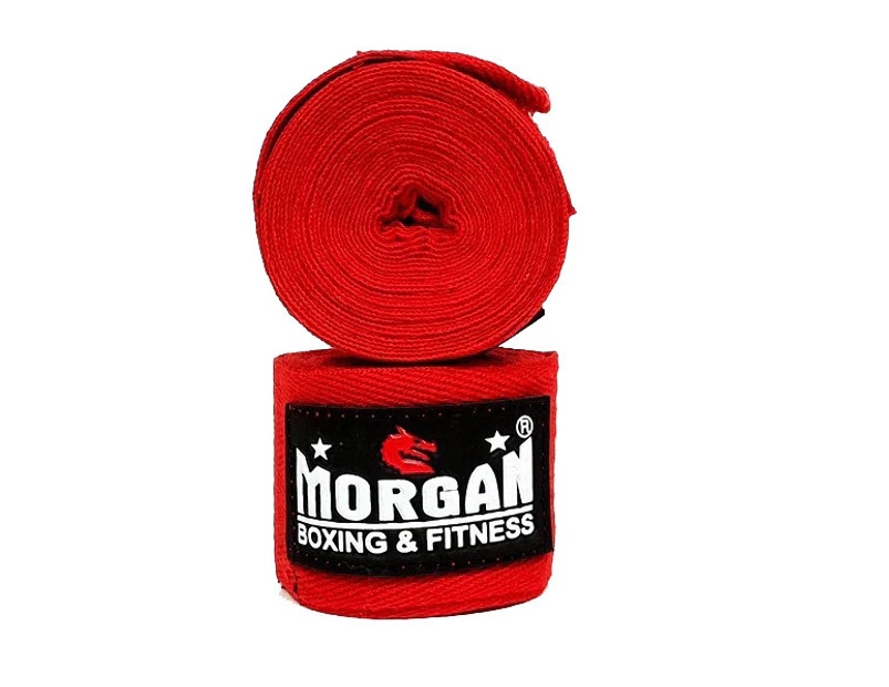 Morgan Cotton Boxing Hand Wraps 180Inch - 4M Long (Pair) - Red