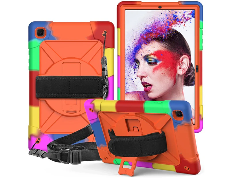 WIWU C-Robot Tablet Protective Case+Neck Strap Anti-fall Folding Cover For Samsung Galaxy Tab A7 10.4" T500/T505/T507/T505N(2020)-Colorful&Orange