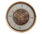 D60cm Round Compass Exposed Rotating Gears Wall Clock - Gold