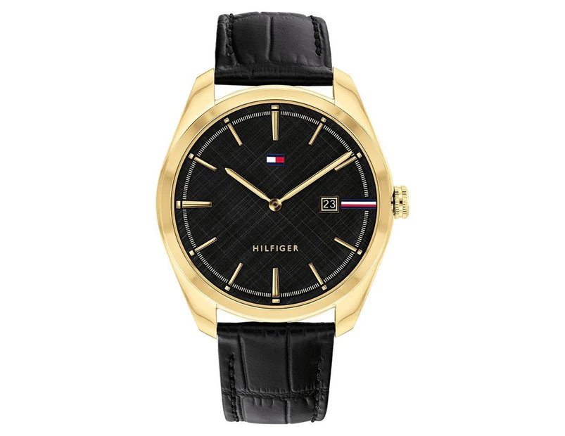Tommy Hilfiger Men's 42mm 1710428 Leather Watch - Black/Gold