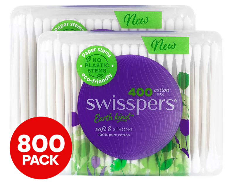 2 x Swisspers Cotton Tips Paper Stems 400pk