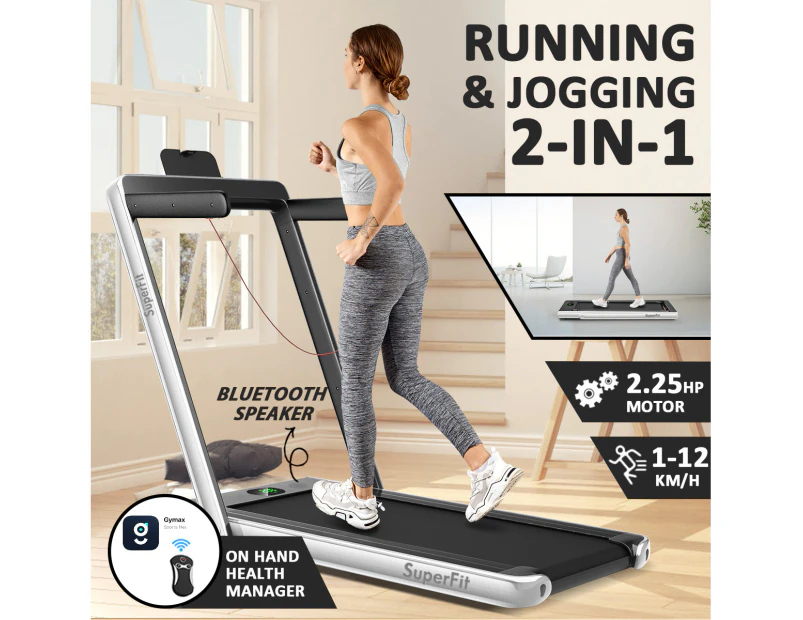 Costway 2 IN 1 Electric Treadmill 12kmh APP, Folding Running Machine Home Gym Walking Exercise Equipment, Sliver