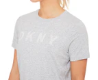 DKNY Sport Women's Stripe Logo Tee / T-Shirt / Tshirt - Pearl Grey Heather
