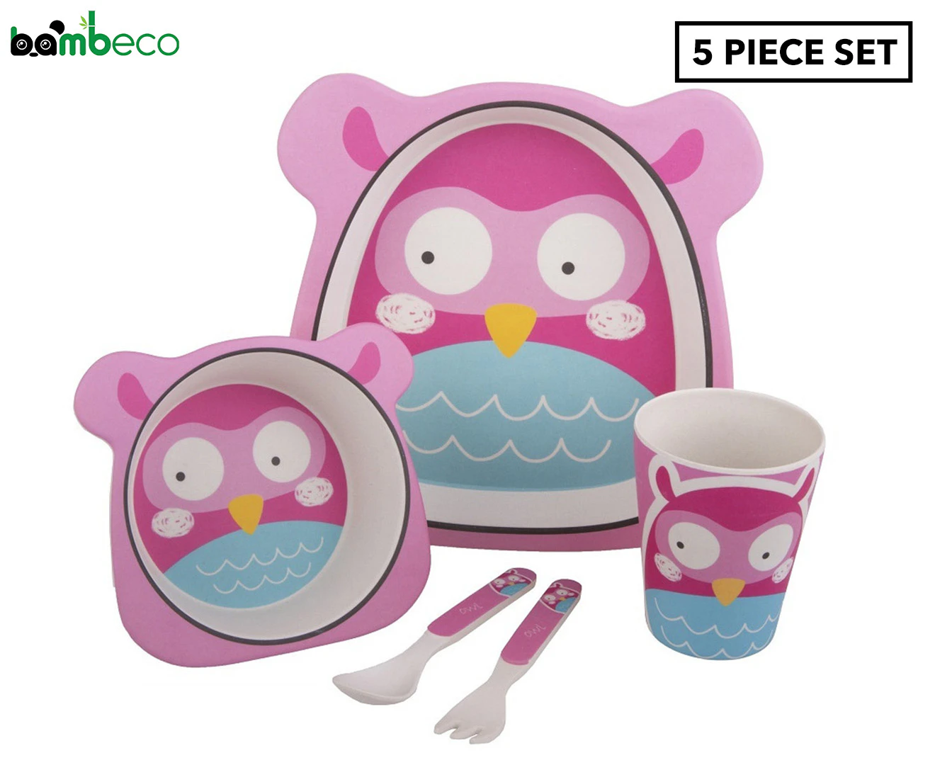 Bambeco 5-Piece Owl Kids' Meal Set - Pink