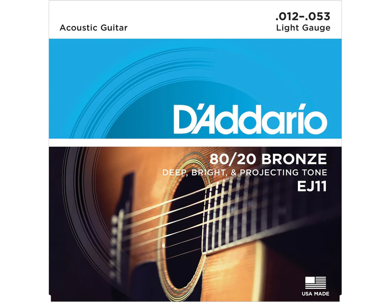 D'Addario EJ11 80-20 Bronze Acoustic Guitar Strings, Light, 12-53