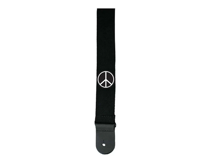 Perri's 2" Cotton "Peace Sign" Guitar Strap with Leather Ends - Black