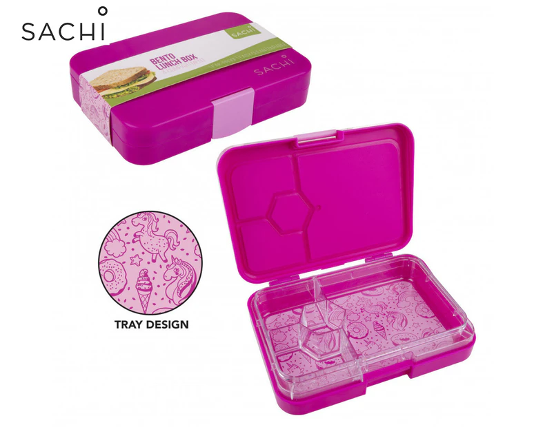 Sachi 4-Compartment Unicorns Bento Lunchbox - Pink