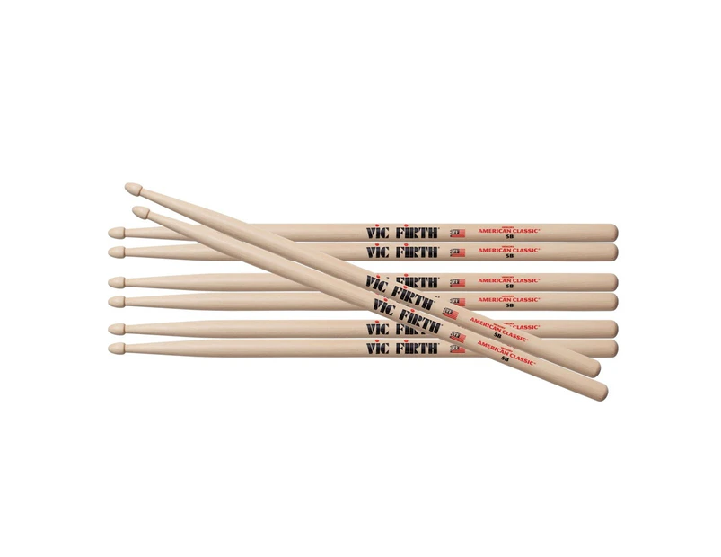Vic Firth 5B Hickory Drumsticks WOOD Tip Value Pack Buy 3 get 4 Pairs