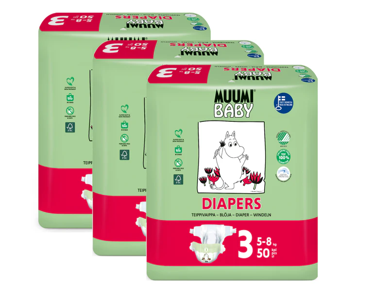 Muumi Nappies Size 3 Midi 5-8kg Three Packs of 50 (150's)