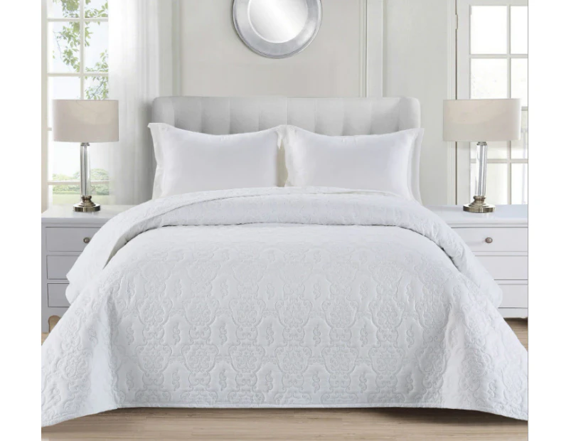 Luxury Quilted Embossed Bedspread/Coverlet Queen/King Size White