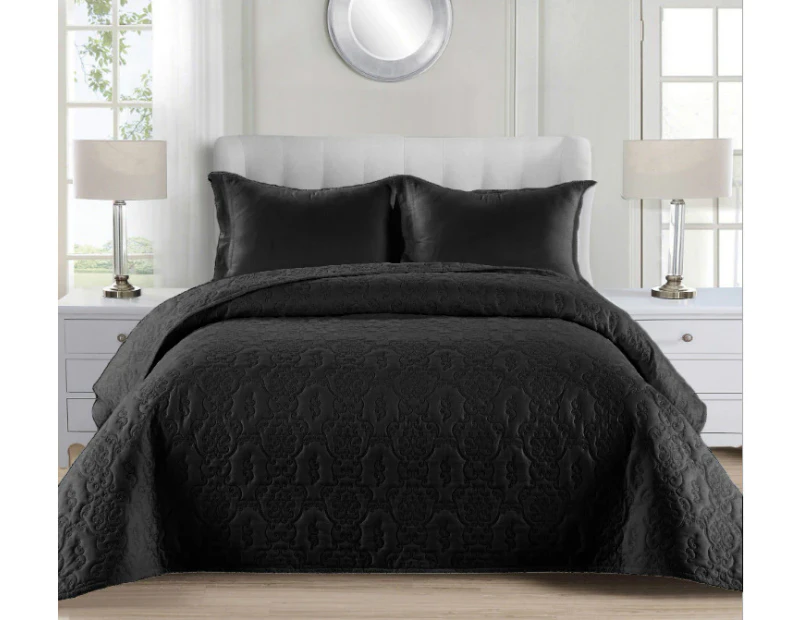Luxury Quilted Embossed Bedspread/Coverlet Queen/King Size Black