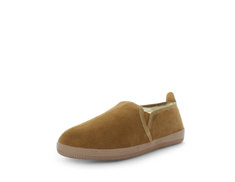 Just Bee Cello 100% Wool Lining UGG Men's Moccasin Slippers - Chestnut