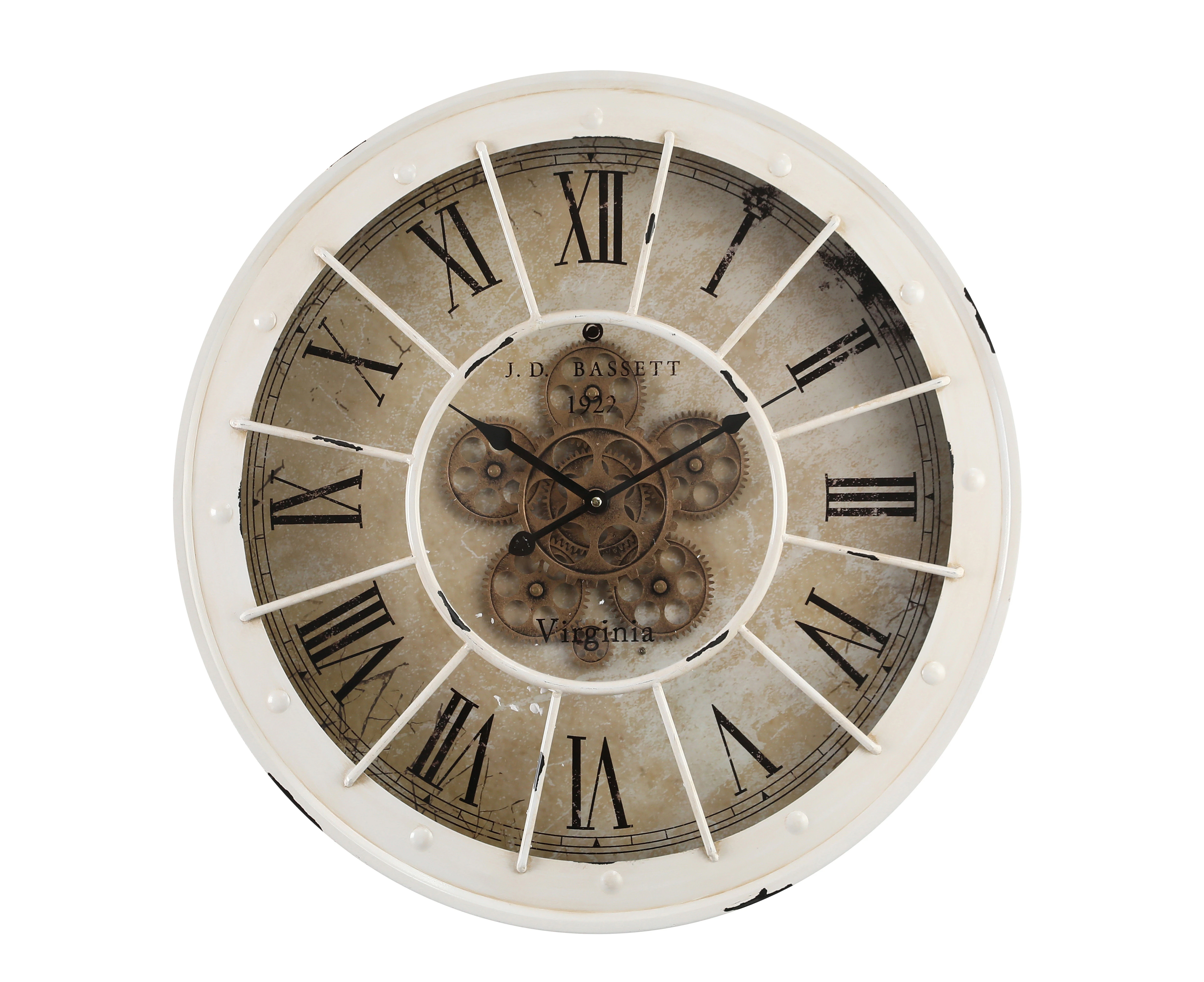 Round 60cm Bassett Industrial moving cogs  wall clock - white