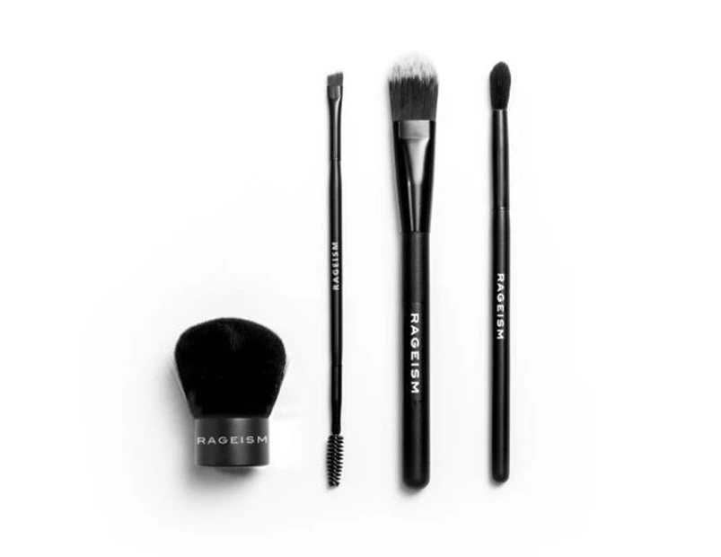 Rageism Beauty Complete Makeup Brush Kit - Deluxe Kabuki Brush, Deluxe Angle Brow/Eye Duo Brush, Liquid Foundation Brush, Deluxe Eyeshadow Brush
