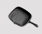 SOGA 2X 23.5cm Square Ribbed Cast Iron Frying Pan Skillet Steak Sizzle Platter with Handle