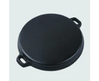 SOGA 35cm Round Ribbed Cast Iron Frying Pan Skillet Steak Sizzle Platter with Handle
