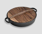 SOGA 29cm Round Cast Iron Pre-seasoned Deep Baking Pizza Frying Pan Skillet with Wooden Lid