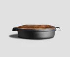 SOGA 31cm Round Cast Iron Pre-seasoned Deep Baking Pizza Frying Pan Skillet with Wooden Lid