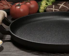 SOGA 35cm Cast Iron Frying Pan Skillet Steak Sizzle Fry Platter With Wooden Handle No Lid