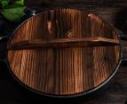 SOGA 29cm Round Cast Iron Pre-seasoned Deep Baking Pizza Frying Pan Skillet with Wooden Lid