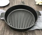 SOGA 25cm Round Ribbed Cast Iron Frying Pan Skillet Steak Sizzle Platter with Handle