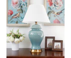 SOGA 2X Oval Ceramic Table Lamp with Gold Metal Base Desk Lamp Blue