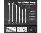 6 PCS Extra-Long 180 Degree Flexible Double Ring Ratchet Spanner Set 72 Tooth Wrench Tool