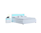 New Queen Size PU Leather Bed Frame with 4 Drawers LED Lights White